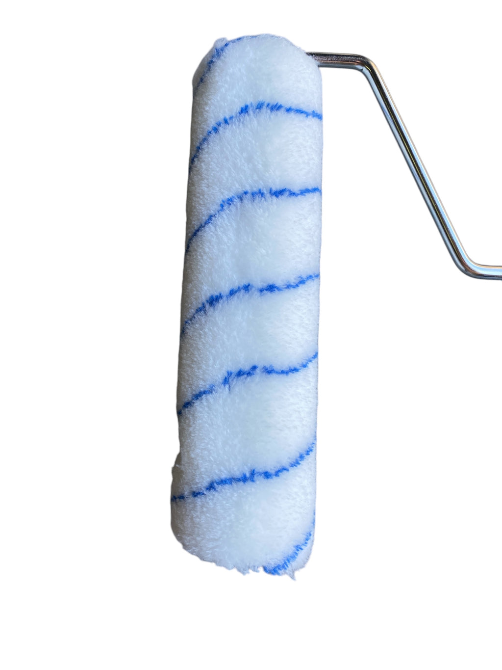 Paint roller with blue stripes on a white background