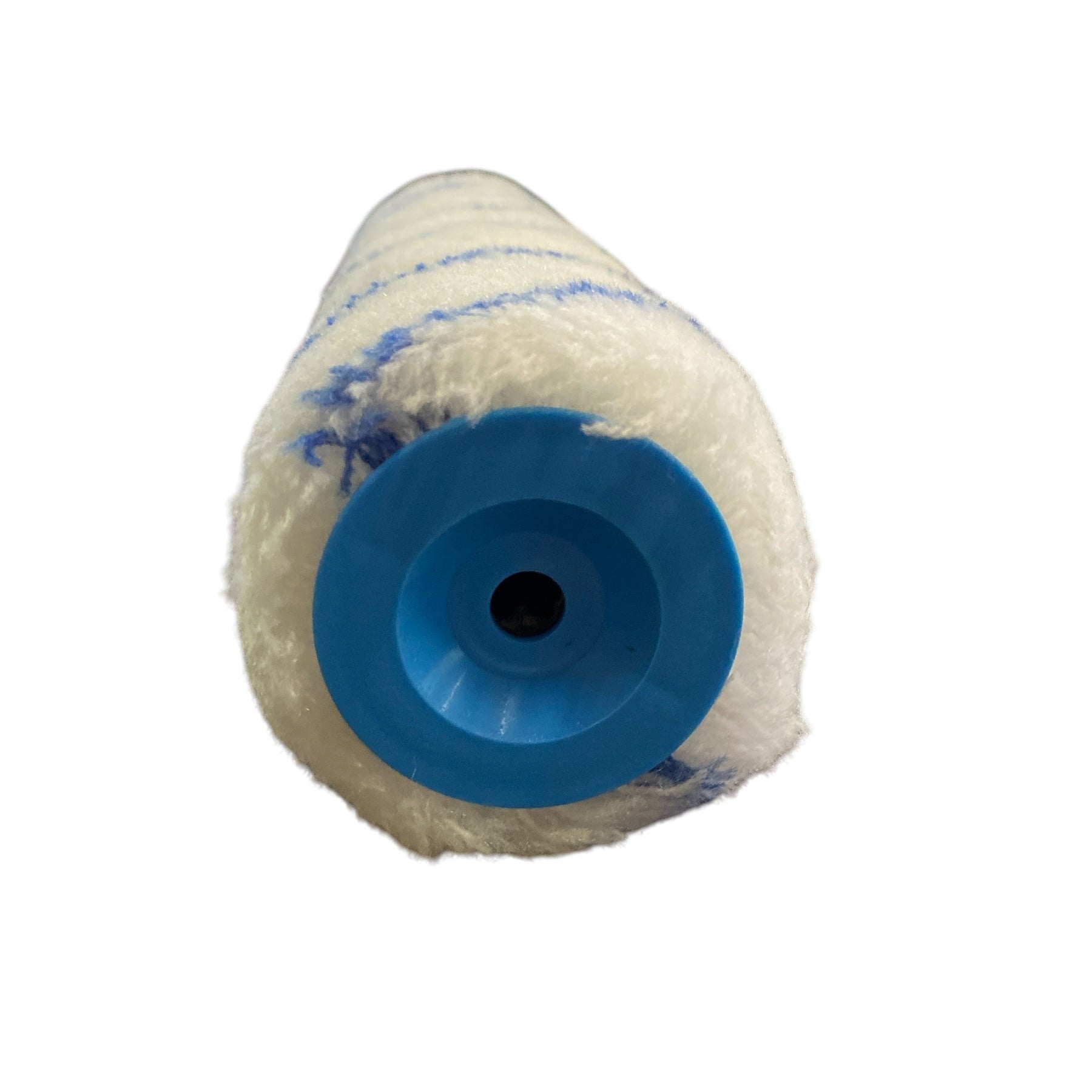 Paint roller with blue handle on a white background
