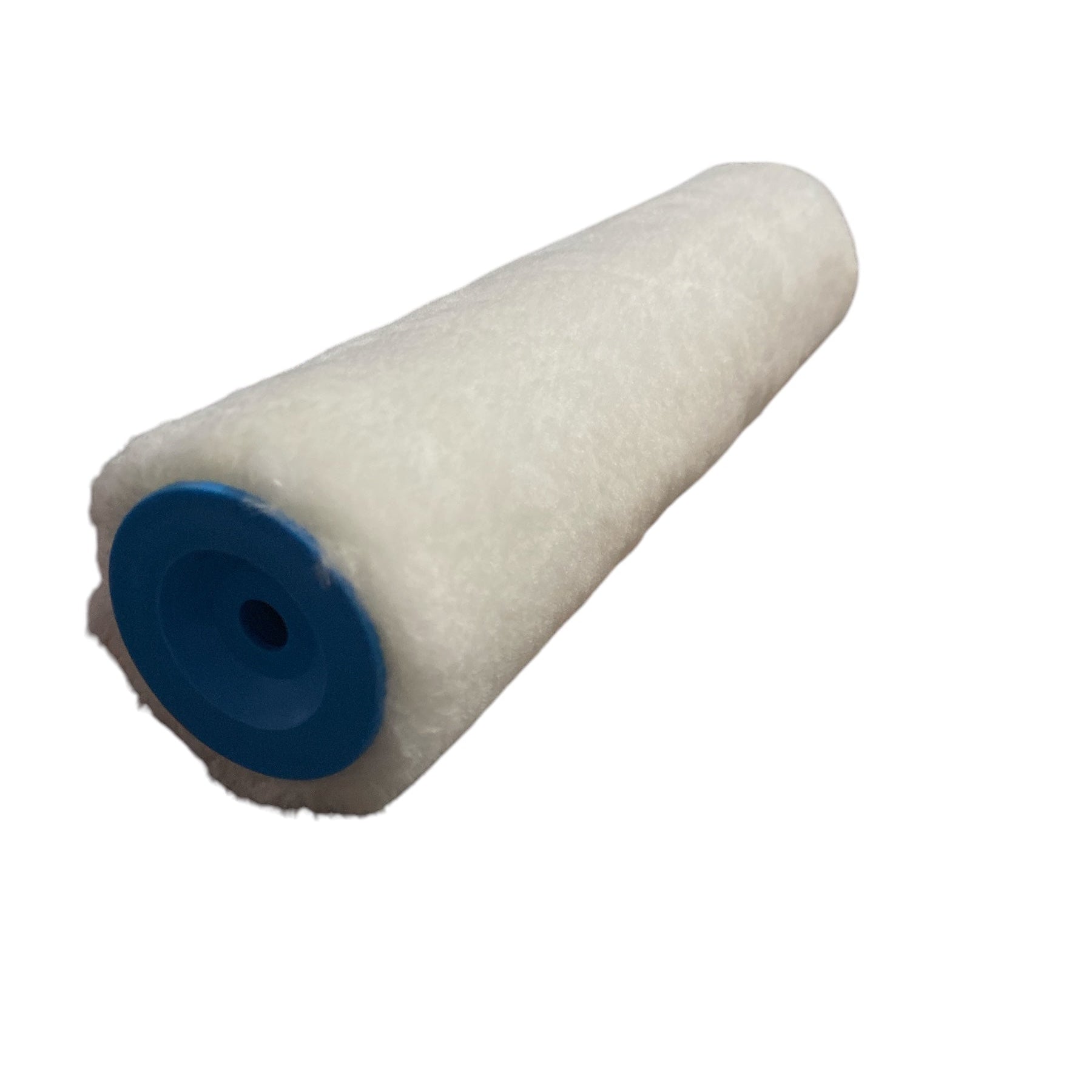 Paint roller with blue handle on a white background