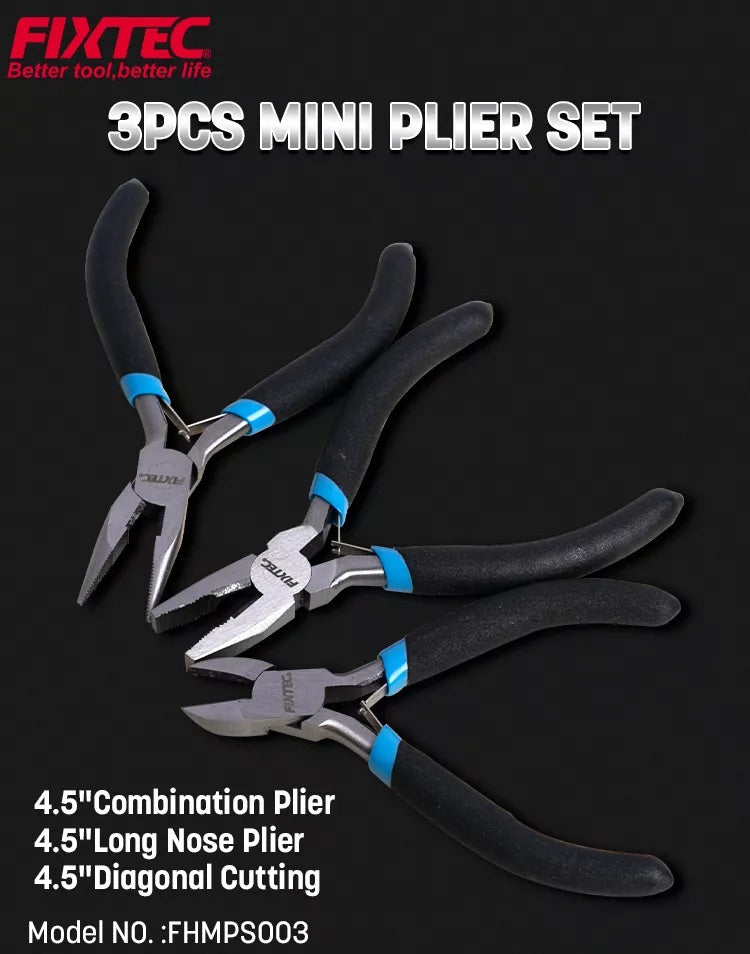 Fixtec 3 Piece 4.5" Mini Pliers Set