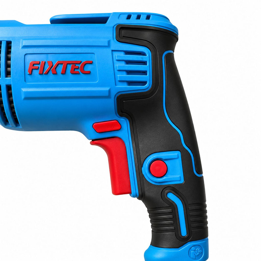 Blue and black drill with red accents and 'FIXTEC' branding on a white background