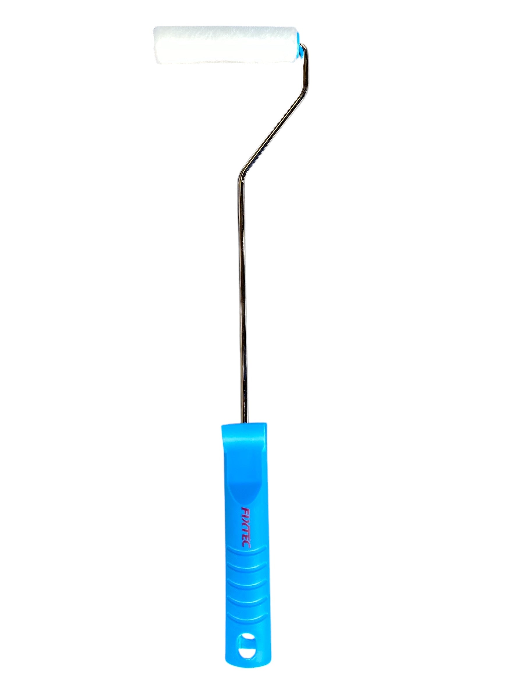 Paint roller with blue handle on a white background