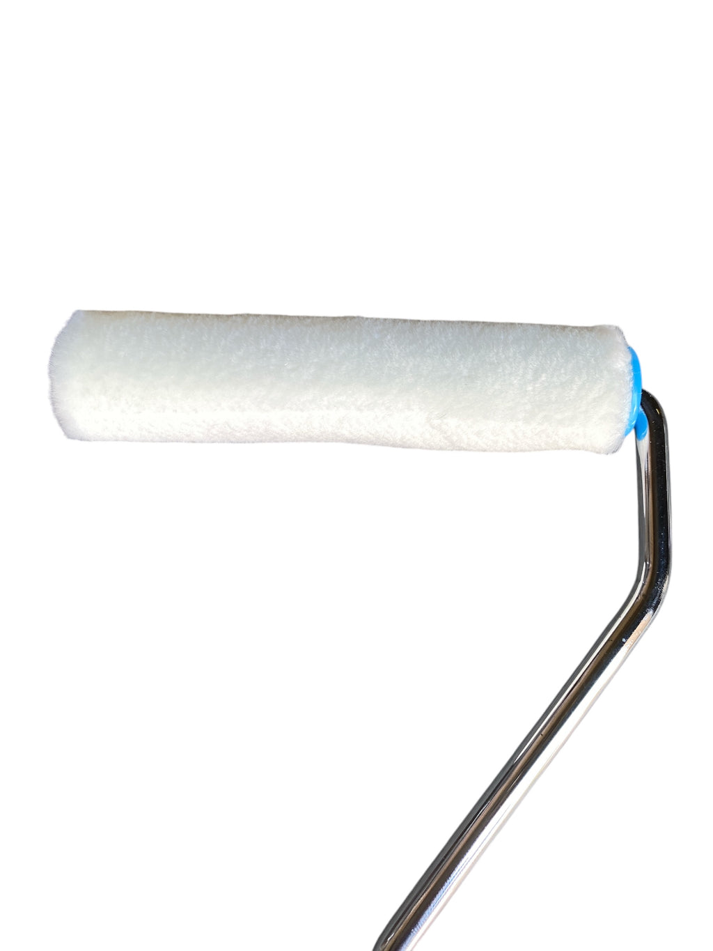 Paint roller with white foam sleeve on a white background