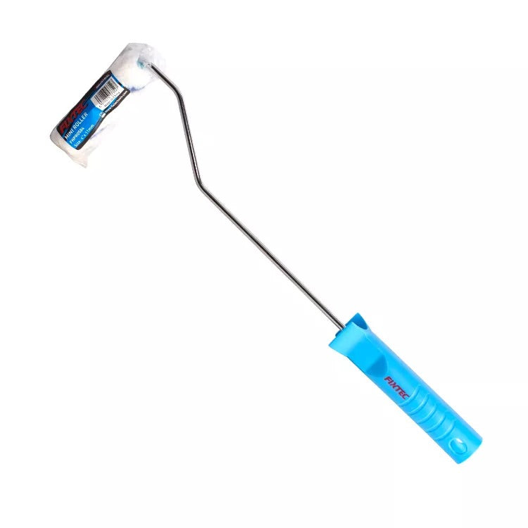 Blue flashlight with a white base on a white background