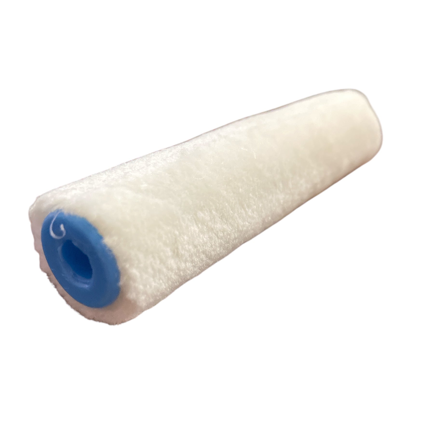 Paint roller with blue sleeve on a white background
