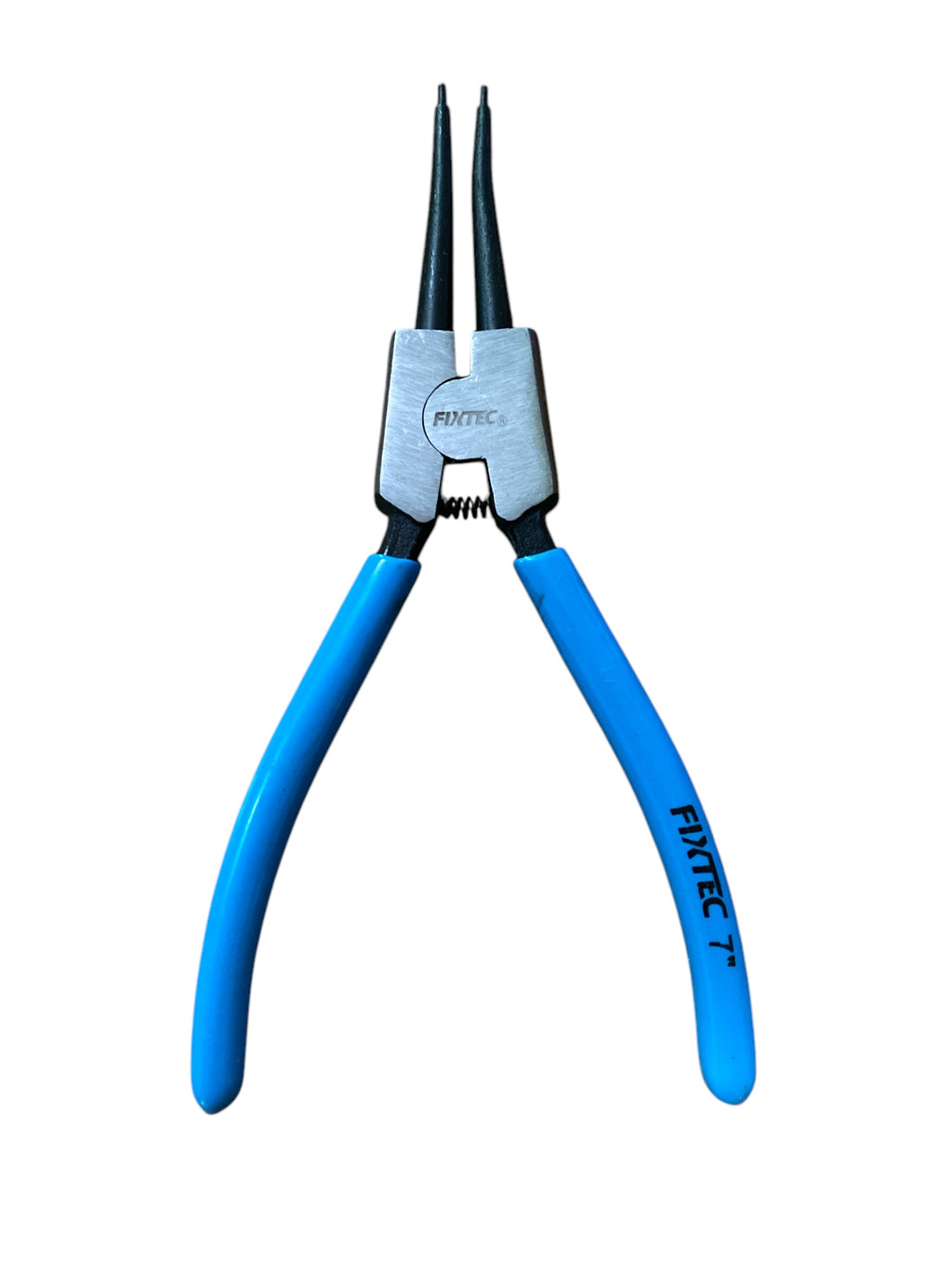Blue pliers with black tips on a white background