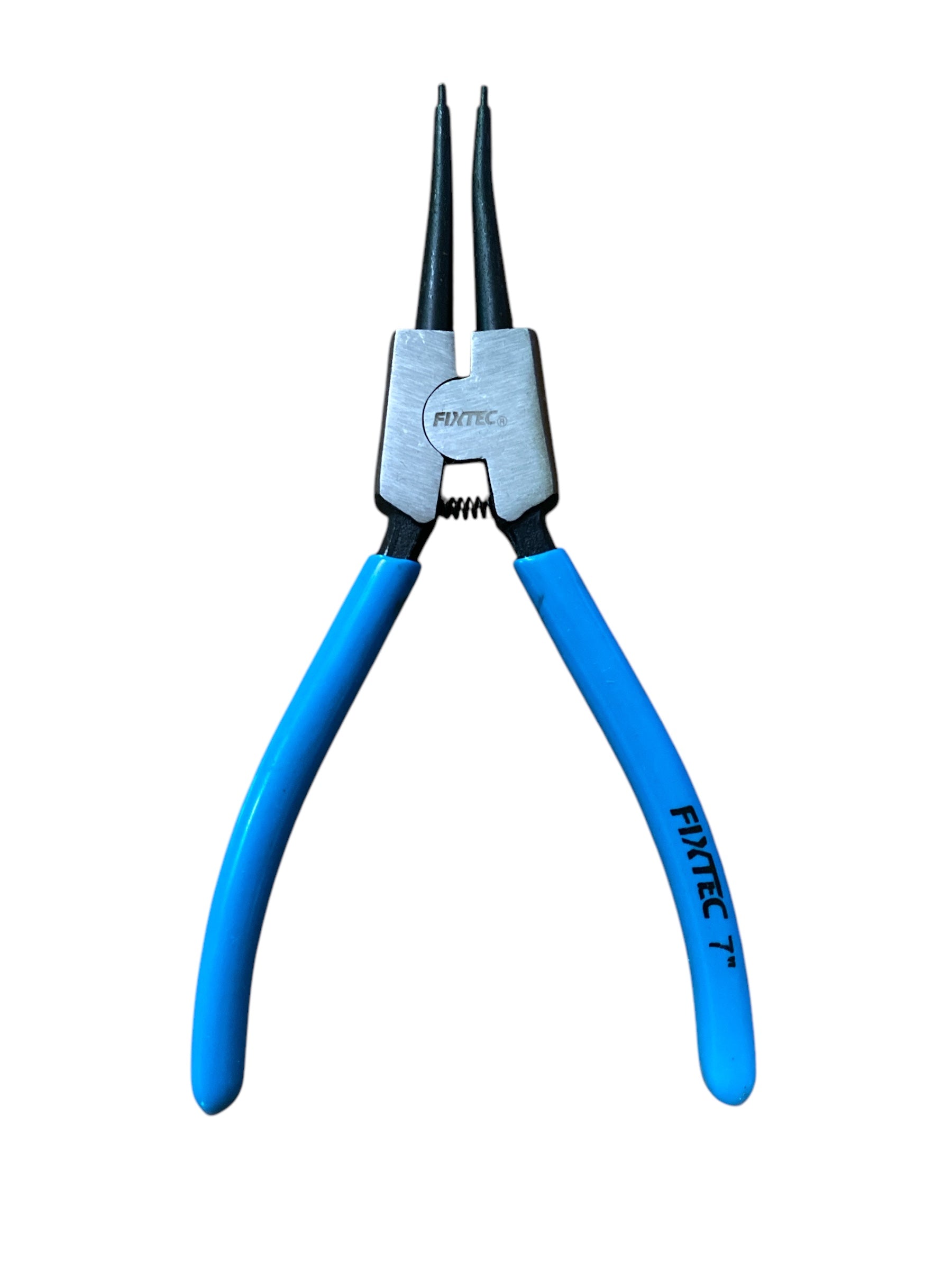 Blue pliers with black tips on a white background