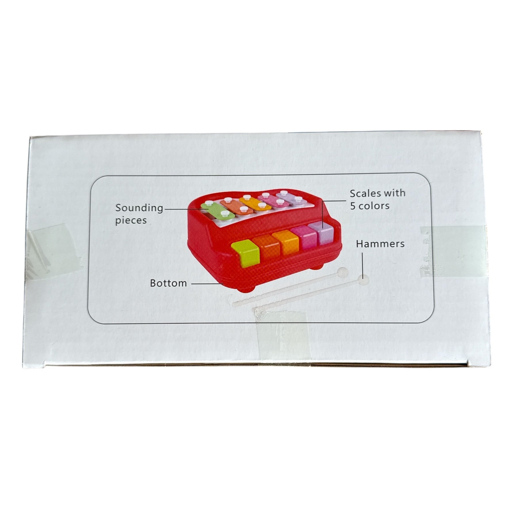 Product packaging with a toy set diagram on a white background