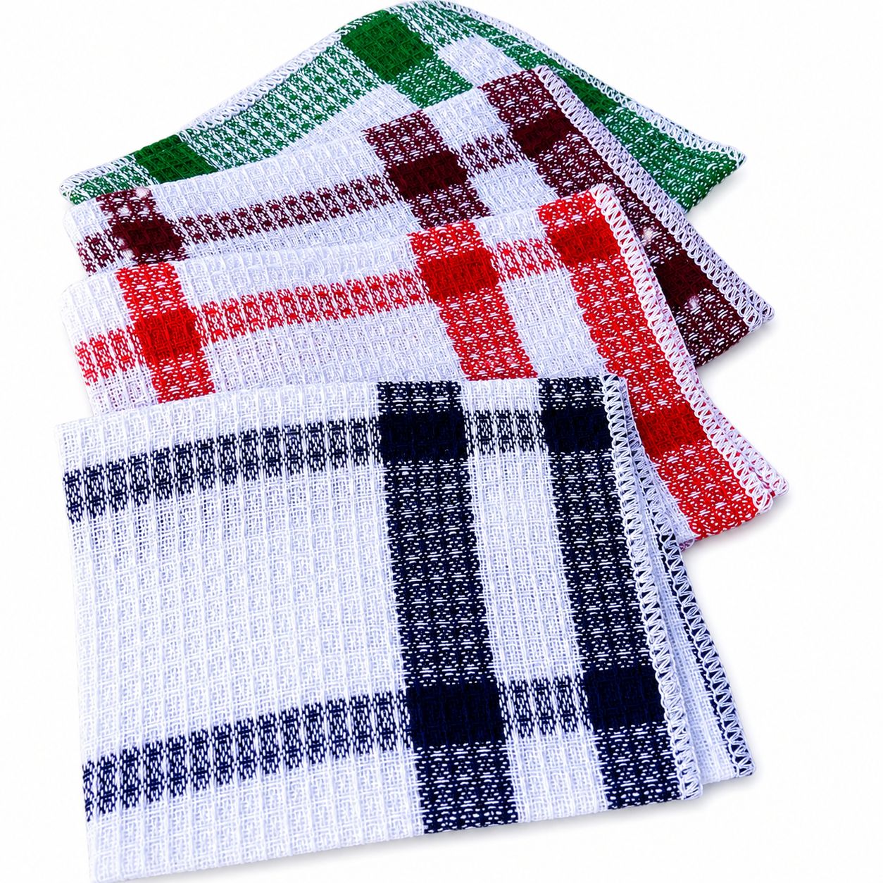 Set of three plaid patterned cloths on a white background