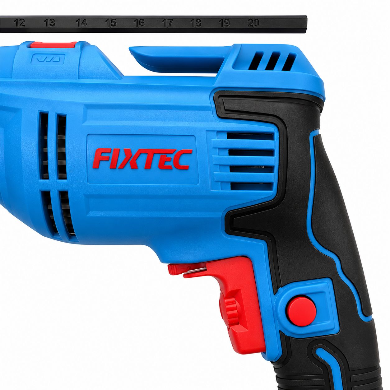 Blue and black drill with red accents and 'FIXTEC' branding on a white background.