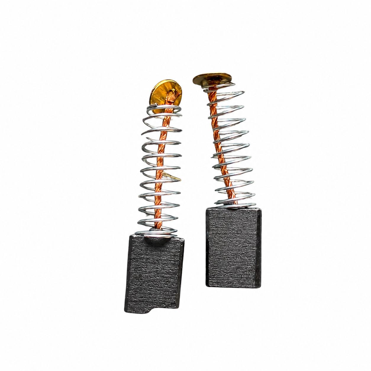Two metal springs with copper coils on a white background