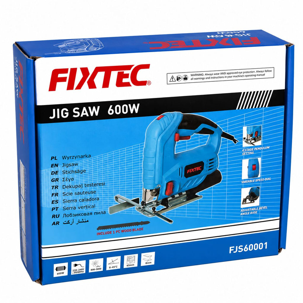 FIXTEC jig saw 600W packaging box on a white background