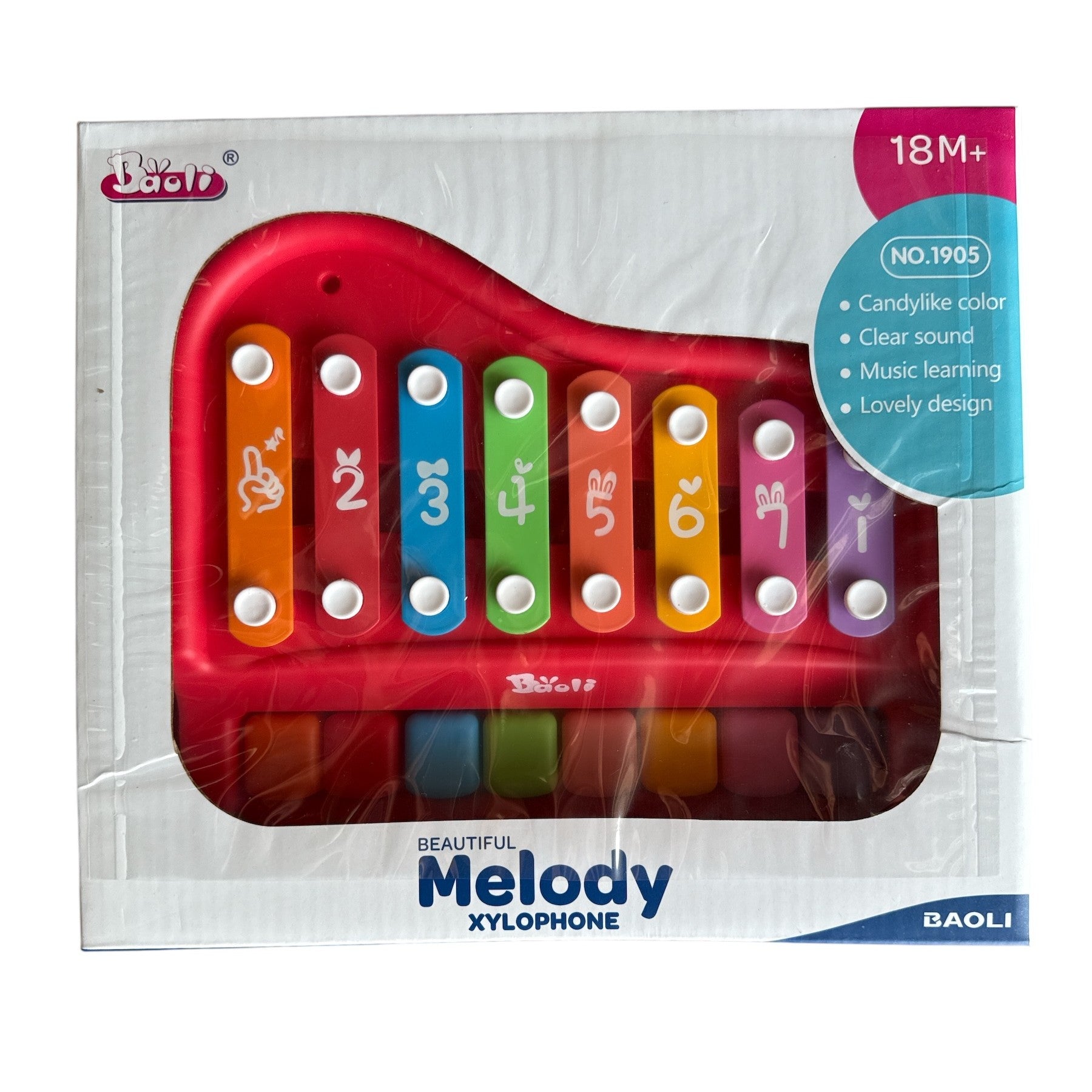 Colorful xylophone toy in packaging with BAOLI branding