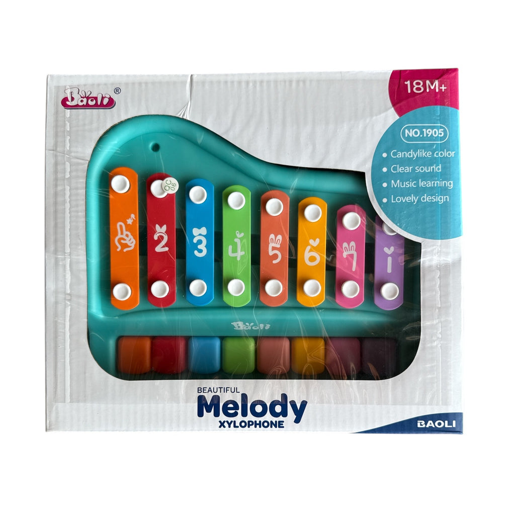 Colorful xylophone toy in packaging with BAOLI branding