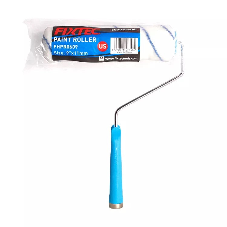 Fixtec paint roller with blue handle on a white background