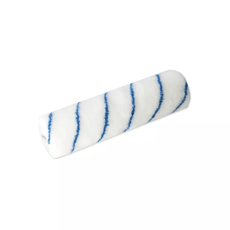 Roll of white paper with blue stripes on a white background