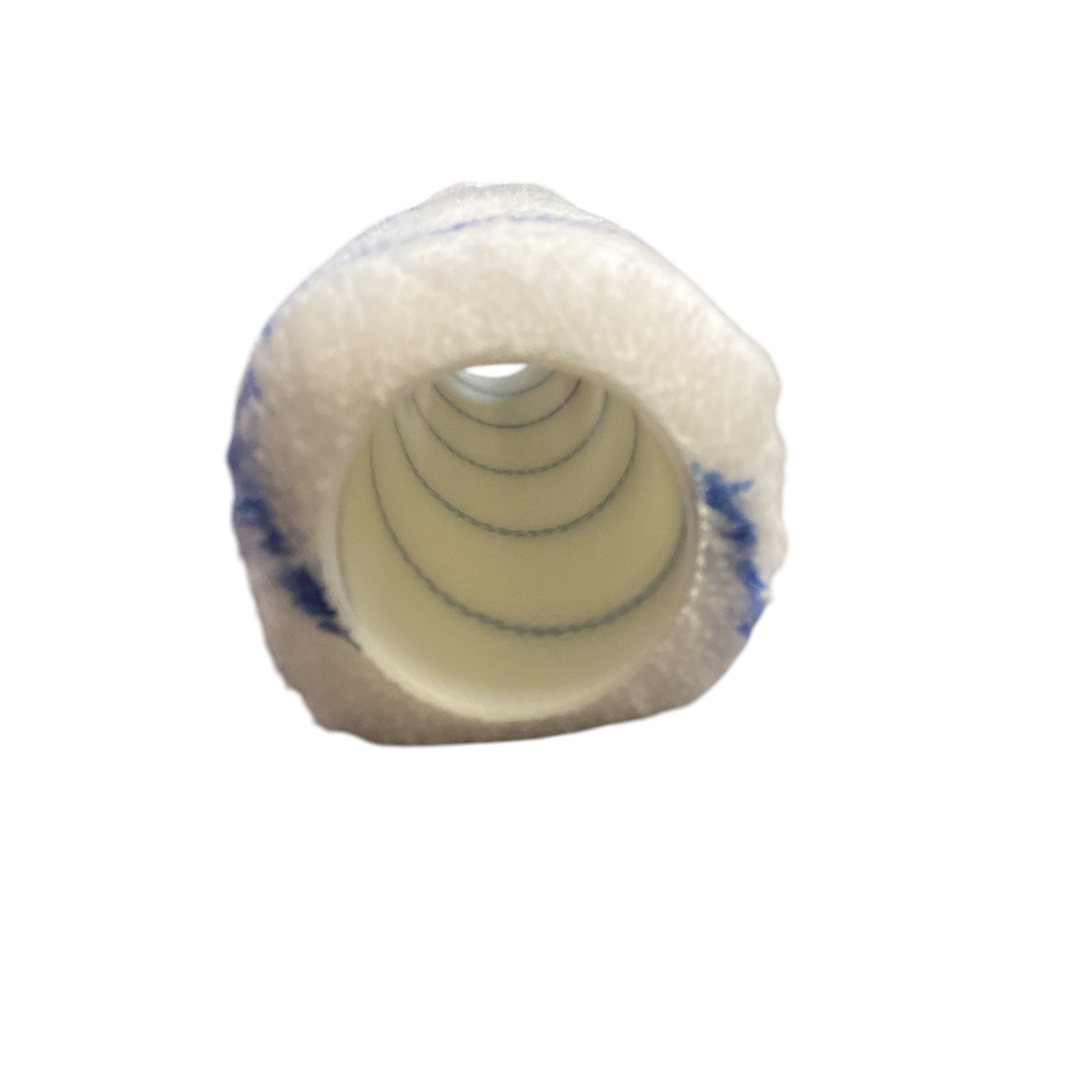 Roll of white tape with blue edges on a white background