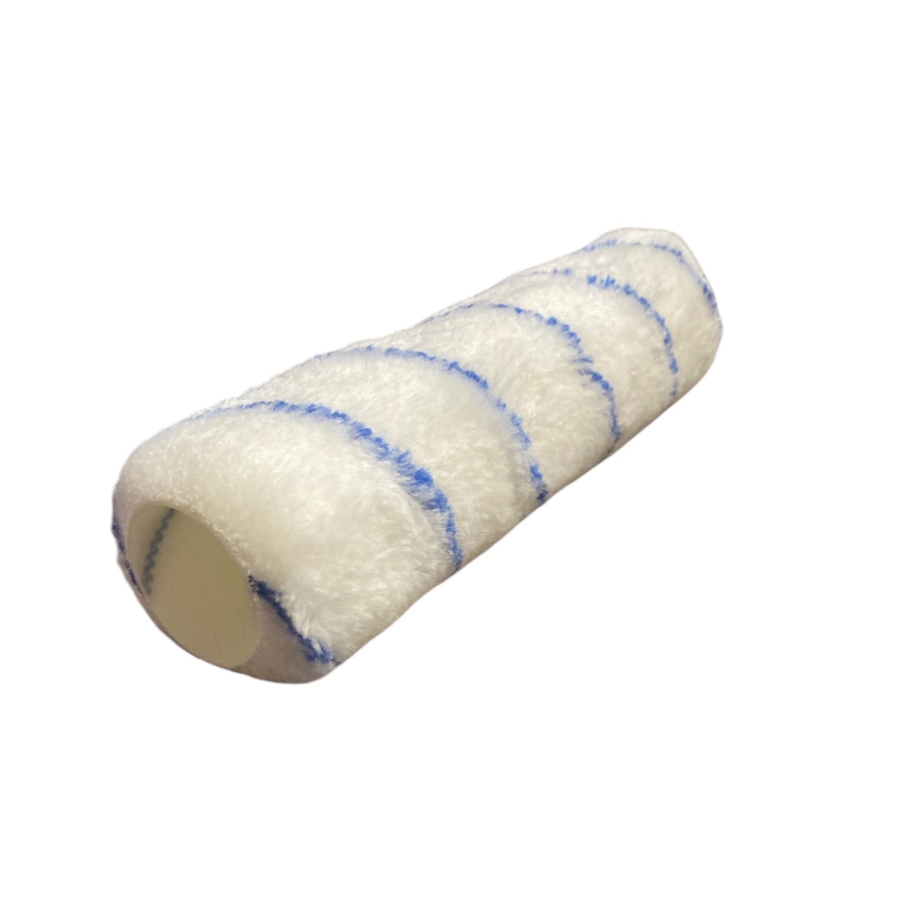 Paint roller with blue stripes on a white background