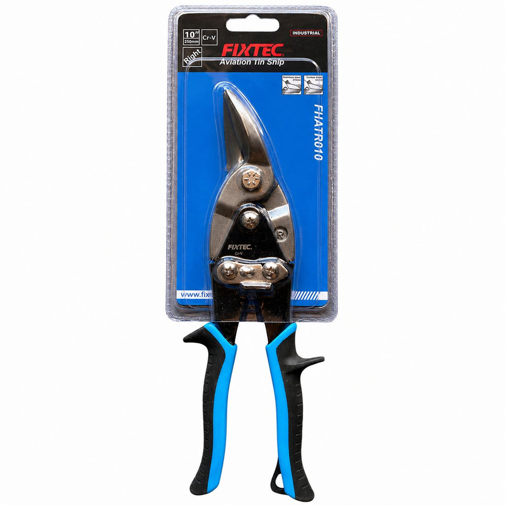 Fixtec aviation tin snip with packaging on a white background