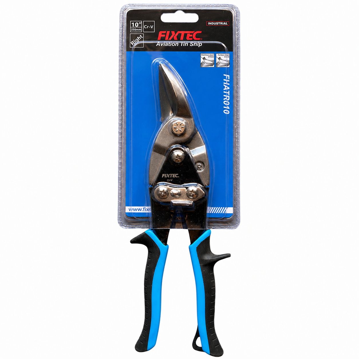 Fixtec aviation tin snip with packaging on a white background