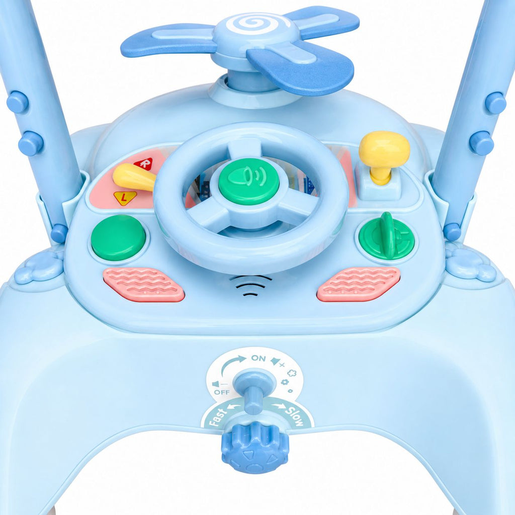 Children's toy with steering wheel and buttons on a white background