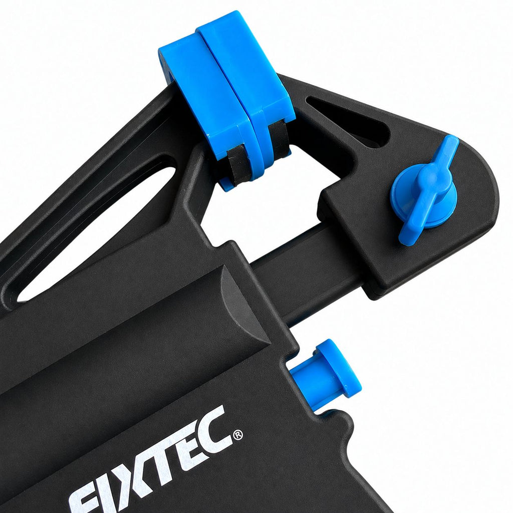 Black and blue clamping tool with FIXTEC branding on a white background