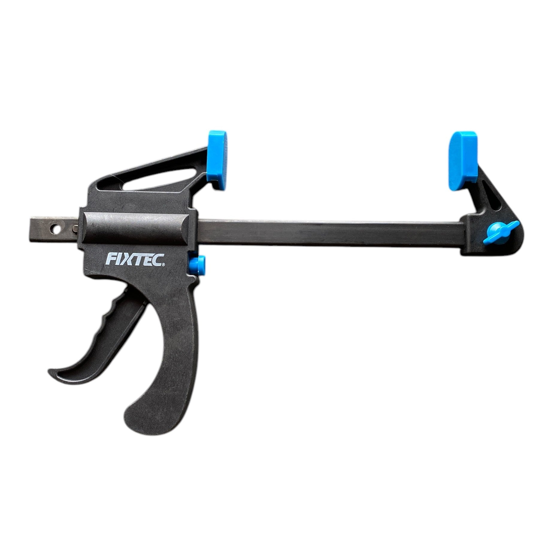 Black clamping tool with blue accents on a white background, featuring the Fixtec brand.