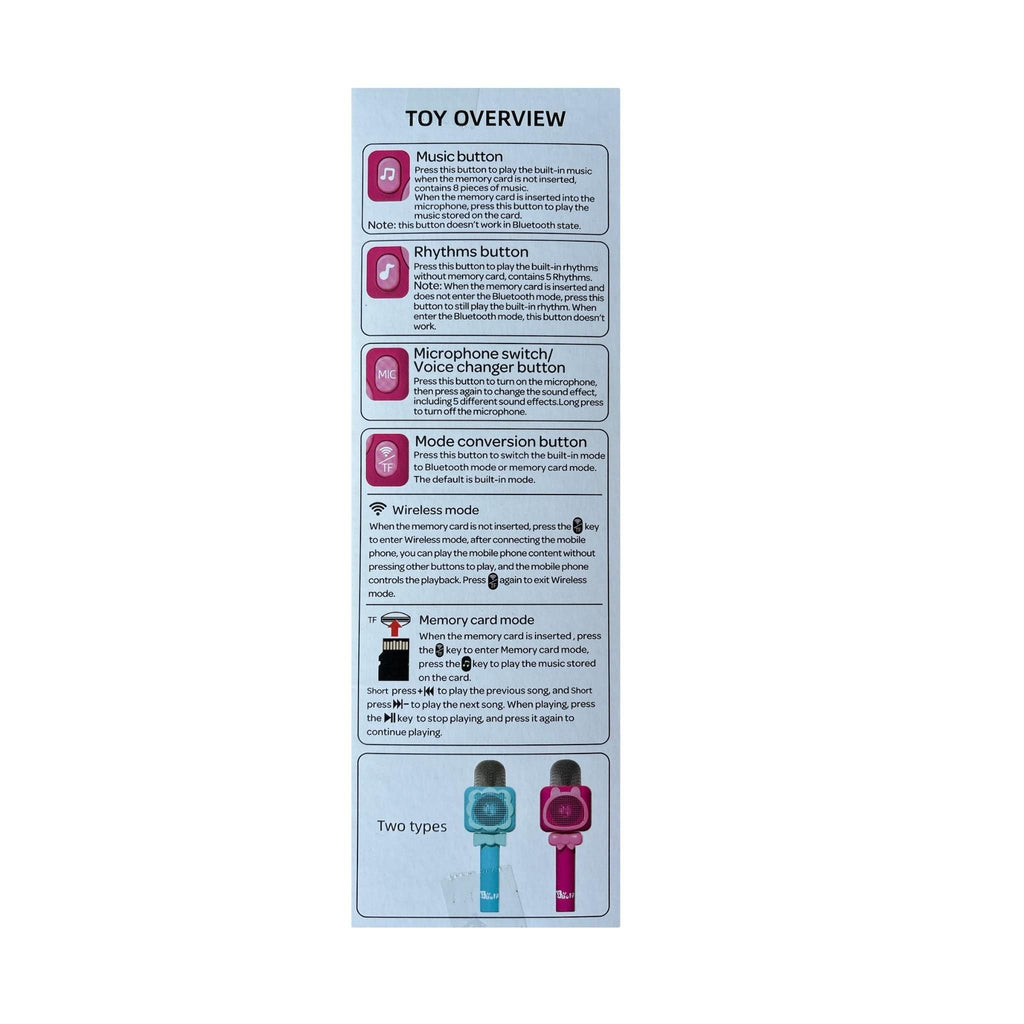Toy overview with buttons and modes on a white background