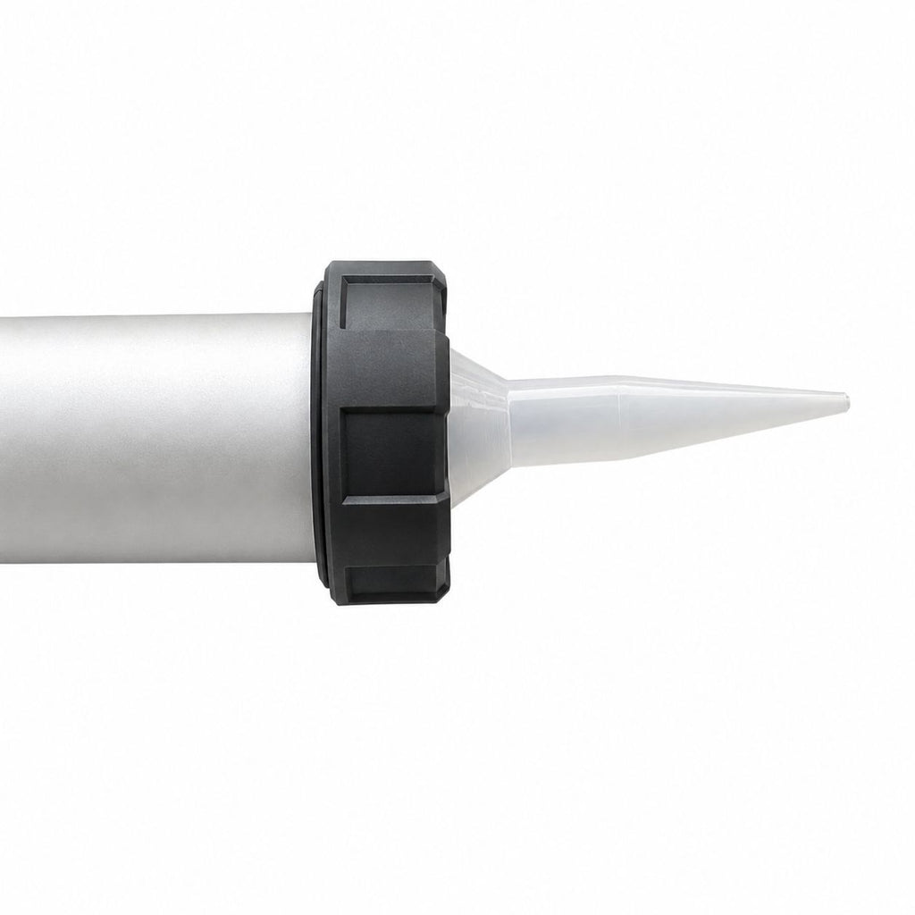 White syringe with black plunger on a white background