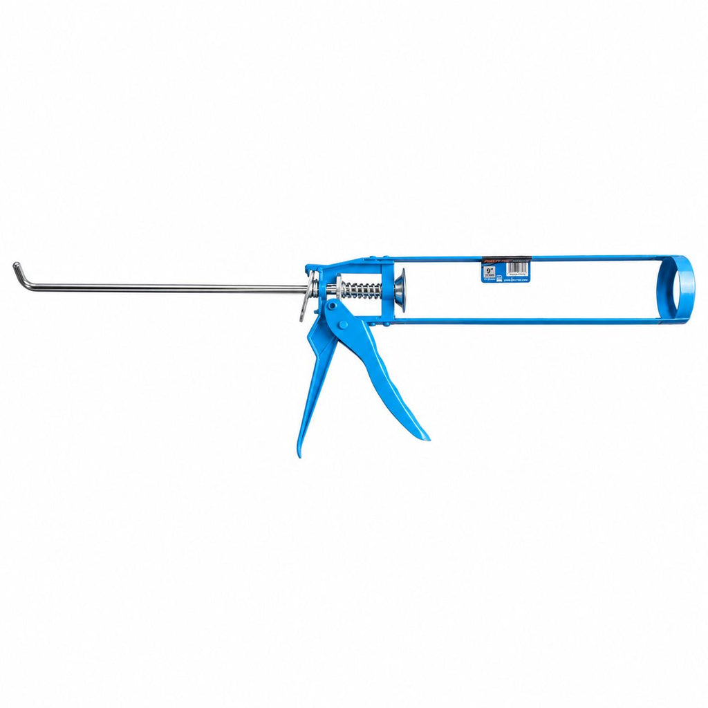 Blue caulking gun on a white background