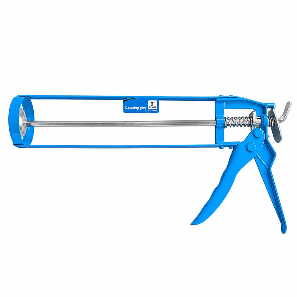 Blue caulking gun on a white background