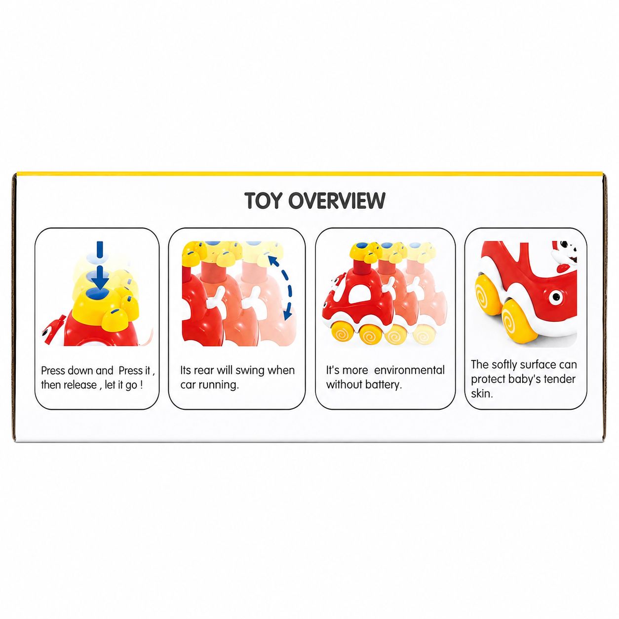 Toy overview card with illustrations and text on a white background