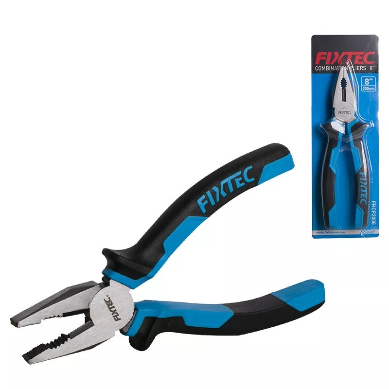 Fixtec pliers with black and blue handles on a white background