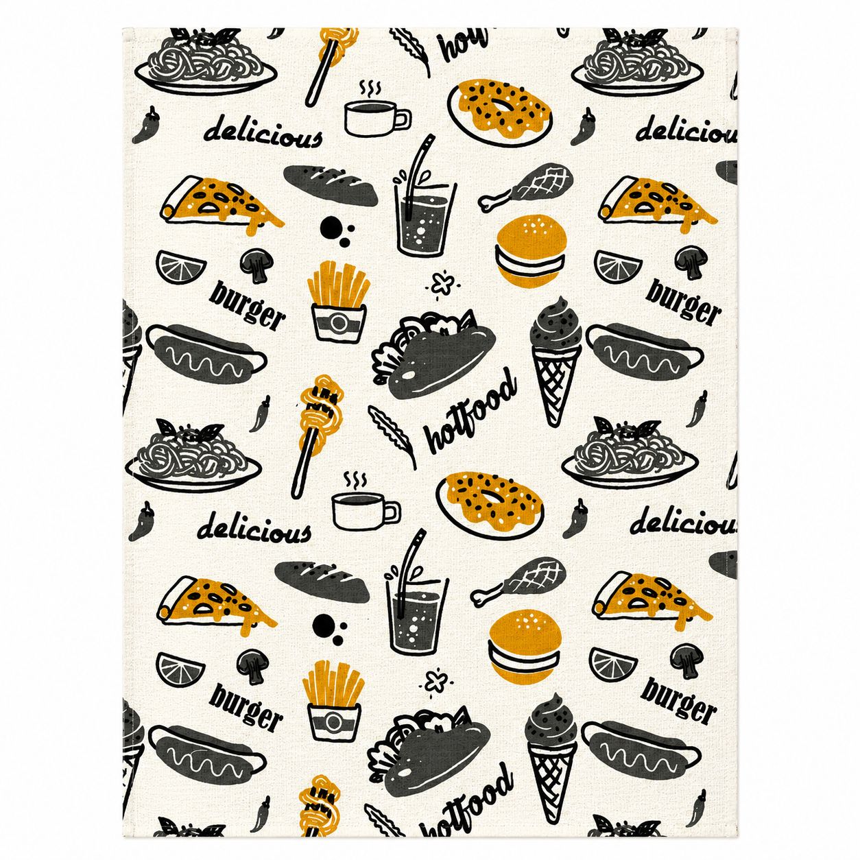 Pattern of fast food items on a white background