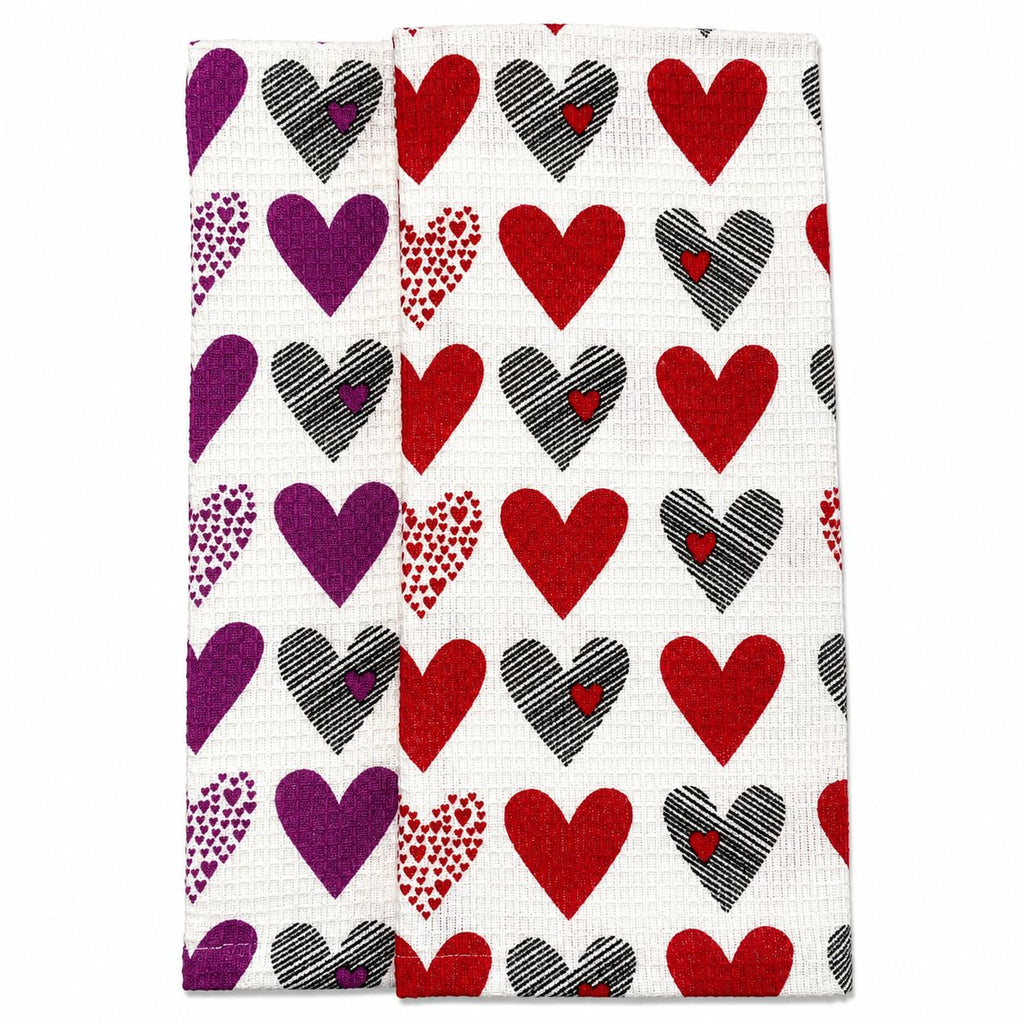 Patterned towel with hearts on a white background