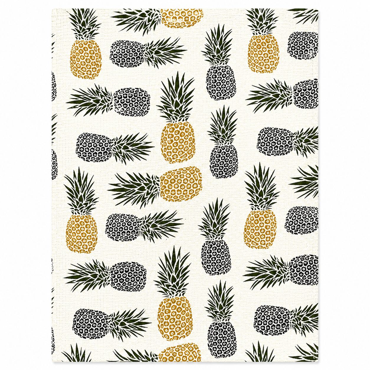 Pattern of pineapples in black, yellow, and gray on a white background