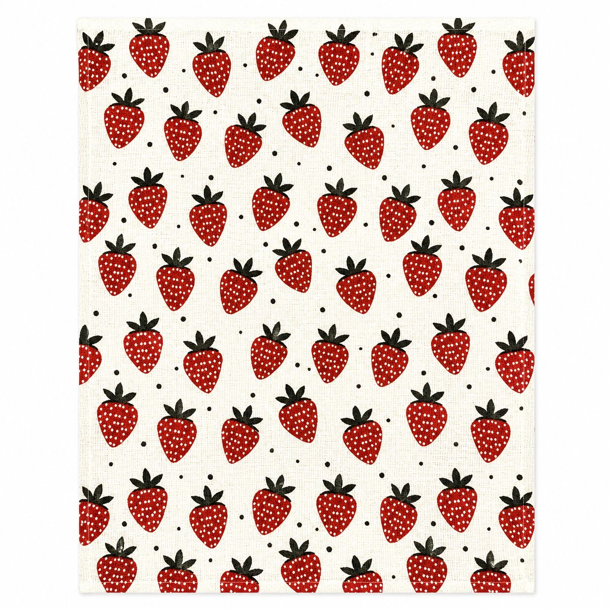 Pattern of red strawberries with black stems on a white background