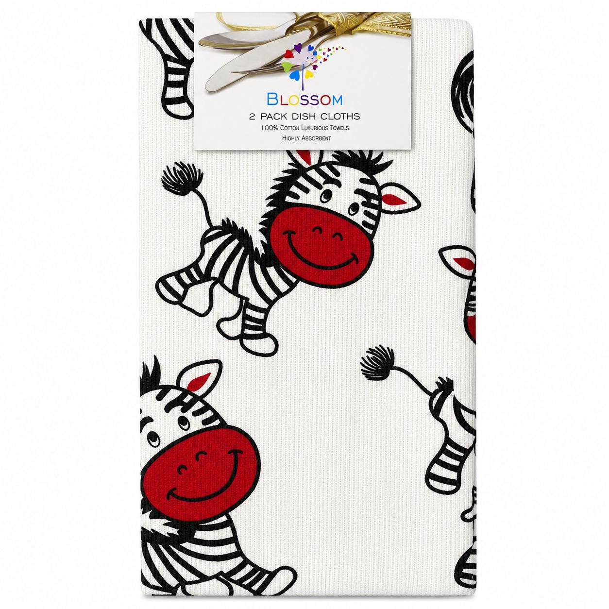 Pack of dish cloths with zebra pattern on a white background