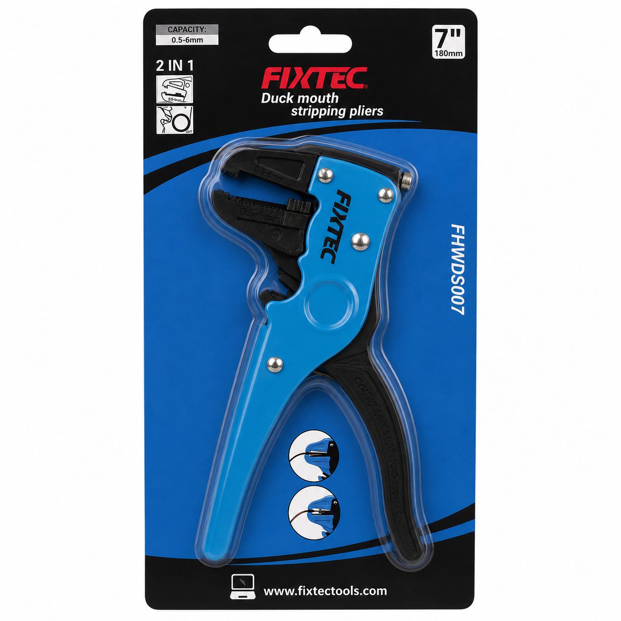 Packaged Fixtec duck mouth stripping pliers on a white background