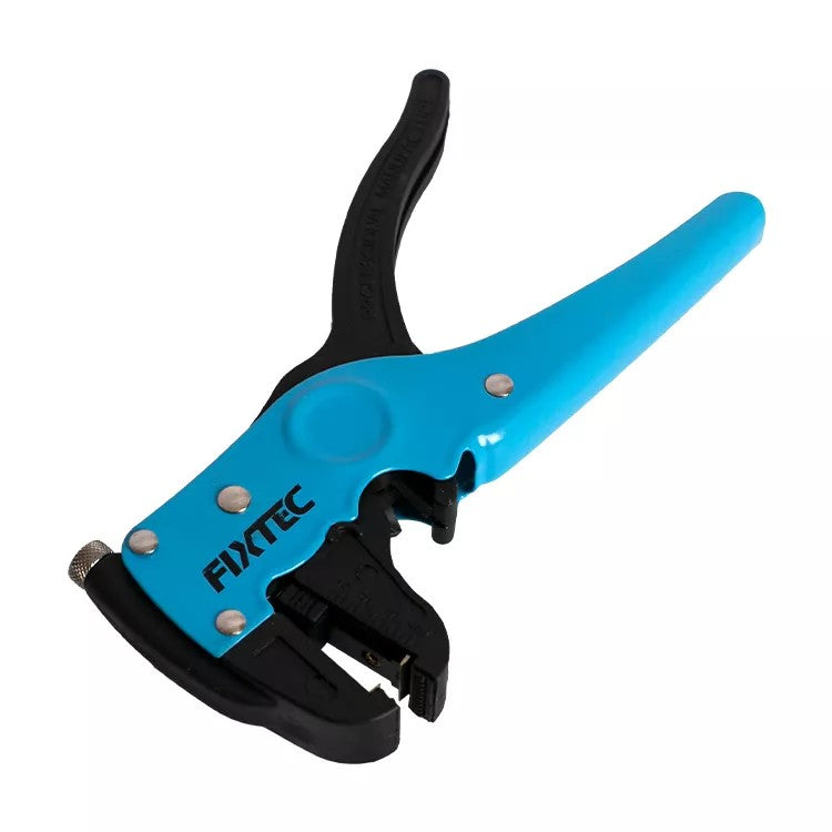 Blue and black cable stripper with FIXTEC branding on a white background