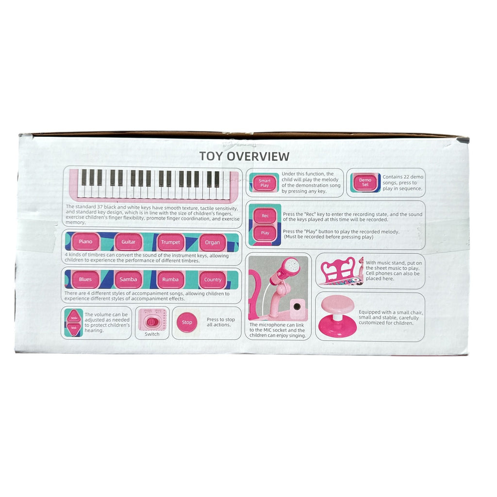 Toy packaging with a toy overview diagram on a white background