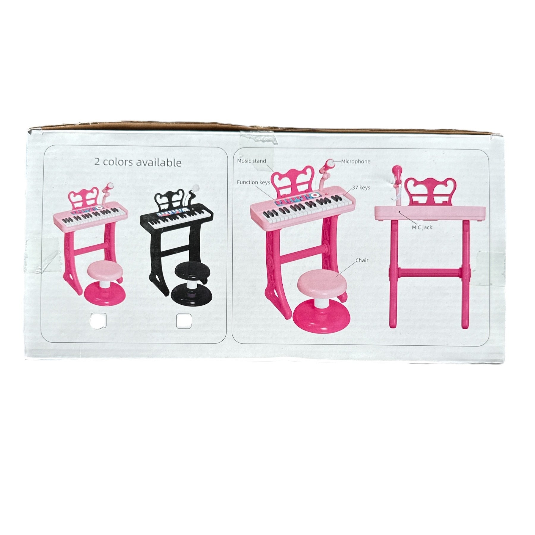 Toy keyboard set with stool on a white background
