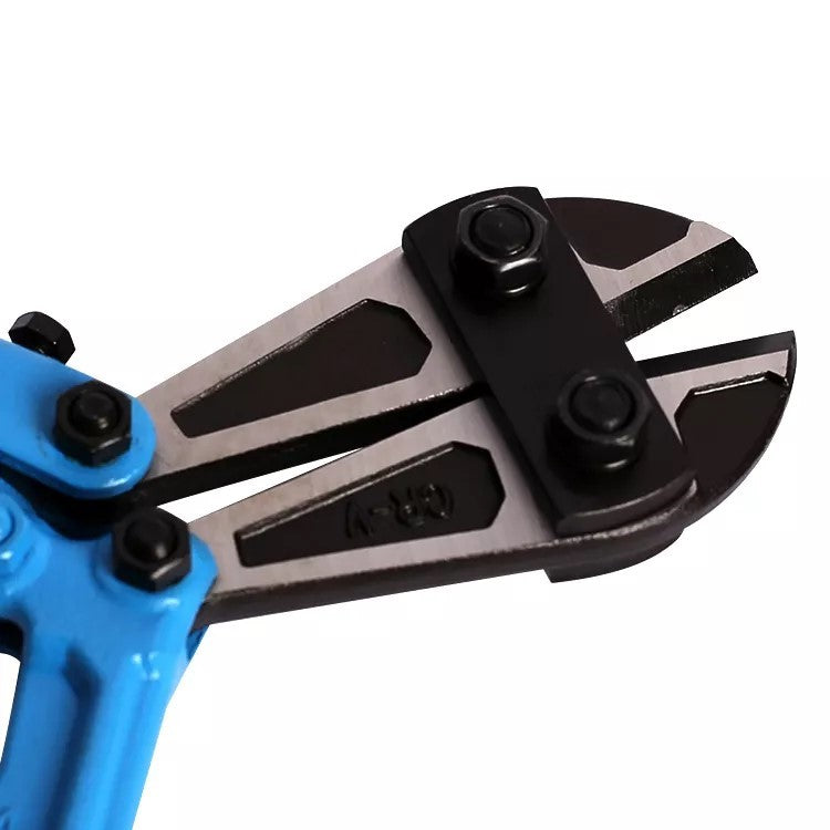 Blue and black pipe cutter on a white background