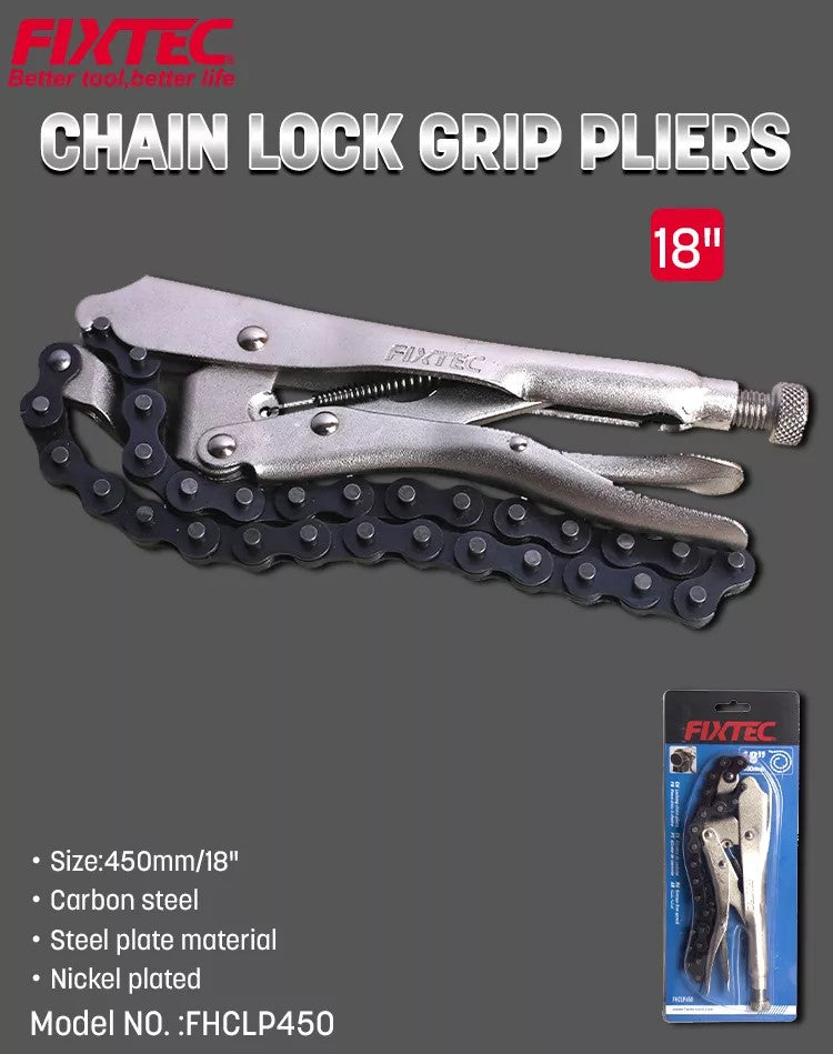 Chain lock grip pliers with FIXTEC branding on a gray background