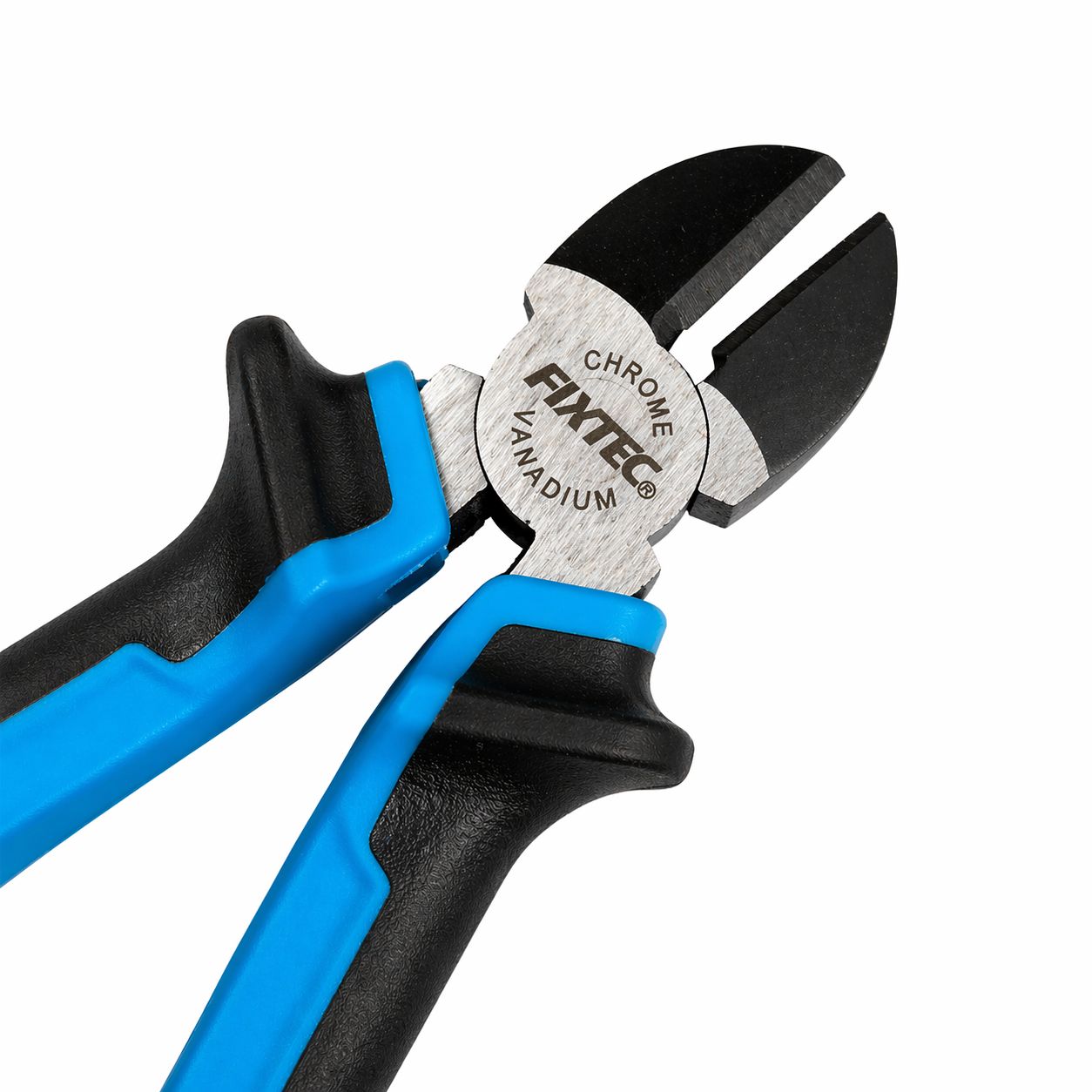 Pair of pliers with blue and black handles on a white background