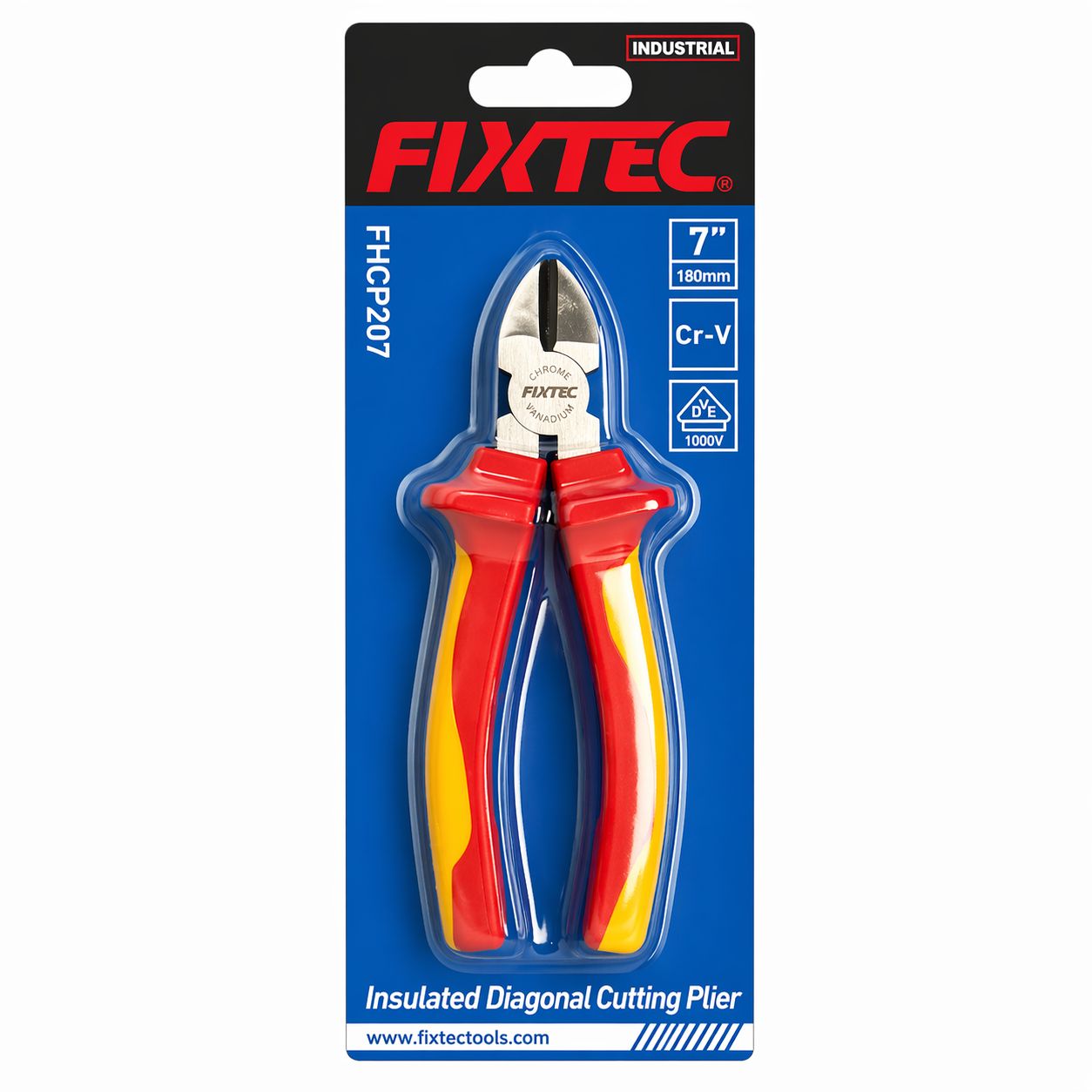 FIXTEC insulated diagonal cutting pliers packaging on a white background