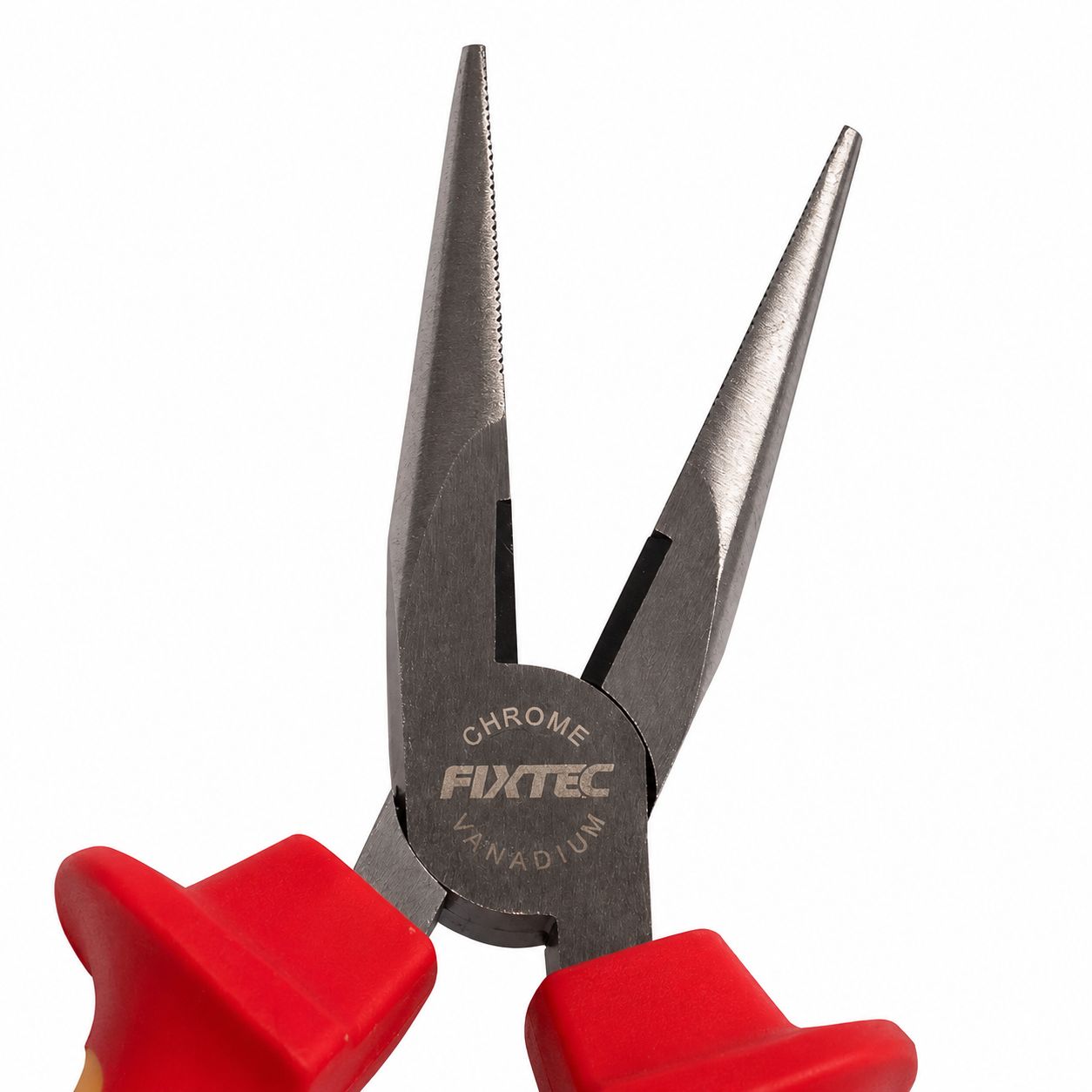 Pair of pliers with red handles and 'FIXTEC' branding on a white background