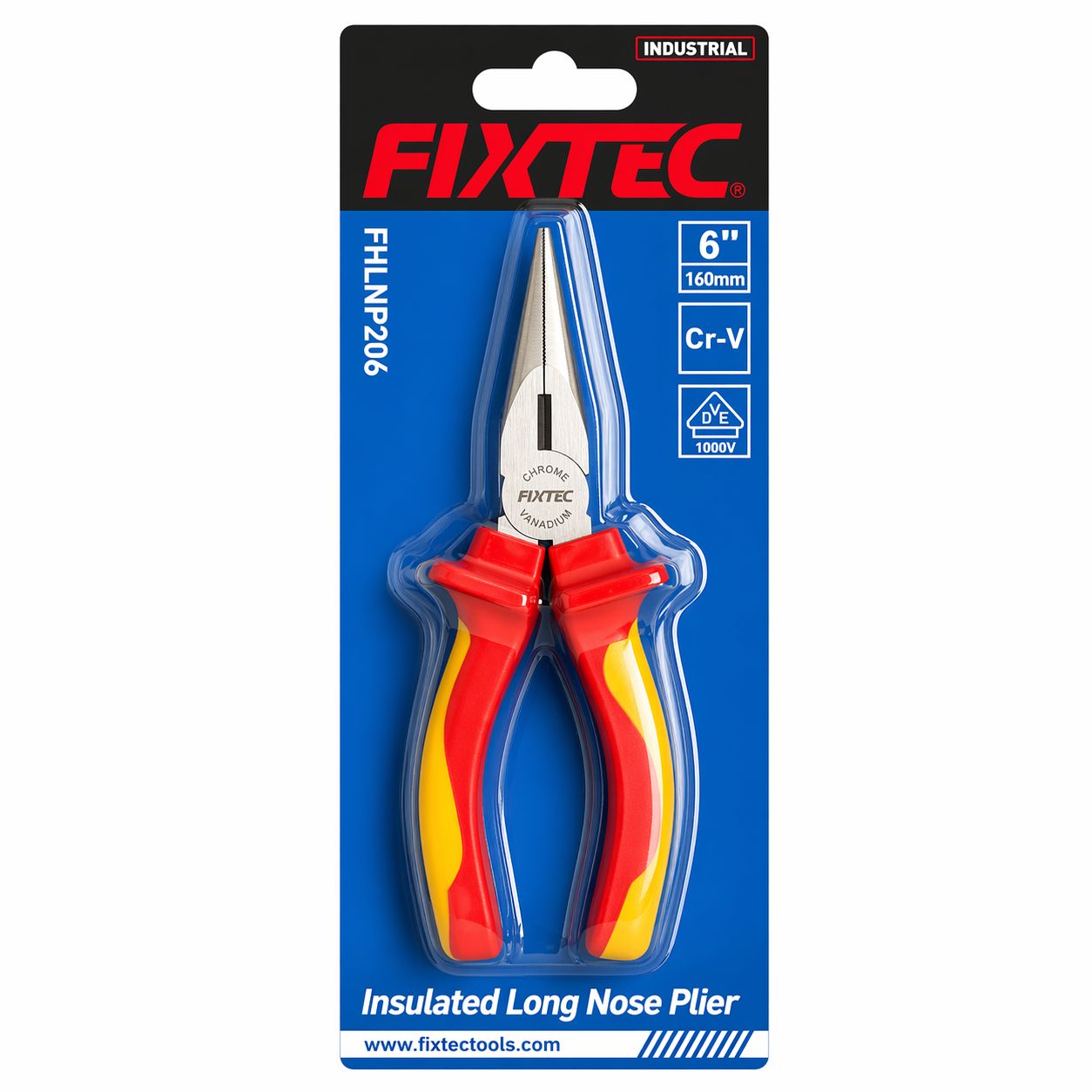 FIXTEC insulated long nose pliers packaging on a white background