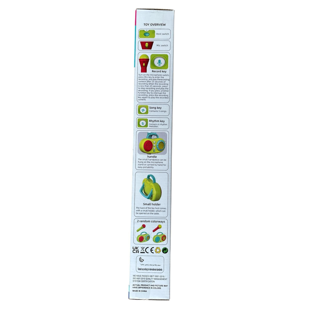 Product packaging with a list of features and icons on a white background