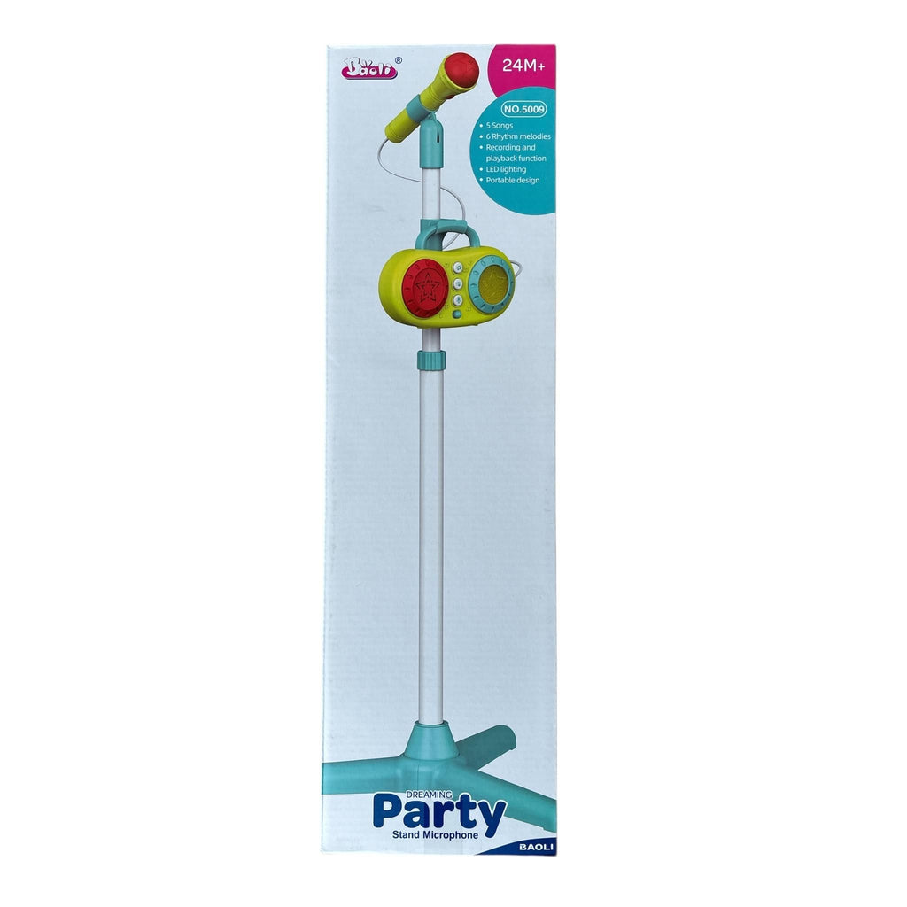 Children's toy stand microphone packaging on a white background